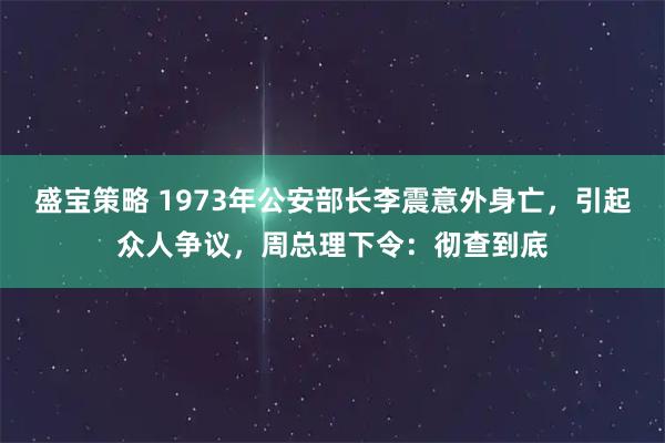 盛宝策略 1973年公安部长李震意外身亡，引起众人争议，周总理下令：彻查到底