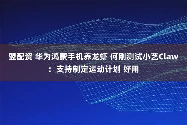 盟配资 华为鸿蒙手机养龙虾 何刚测试小艺Claw：支持制定运动计划 好用