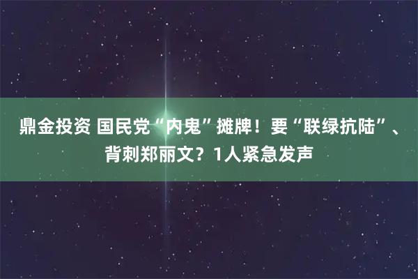 鼎金投资 国民党“内鬼”摊牌！要“联绿抗陆”、背刺郑丽文？1人紧急发声