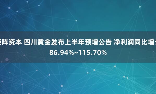 钜阵资本 四川黄金发布上半年预增公告 净利润同比增长86.94%~115.70%